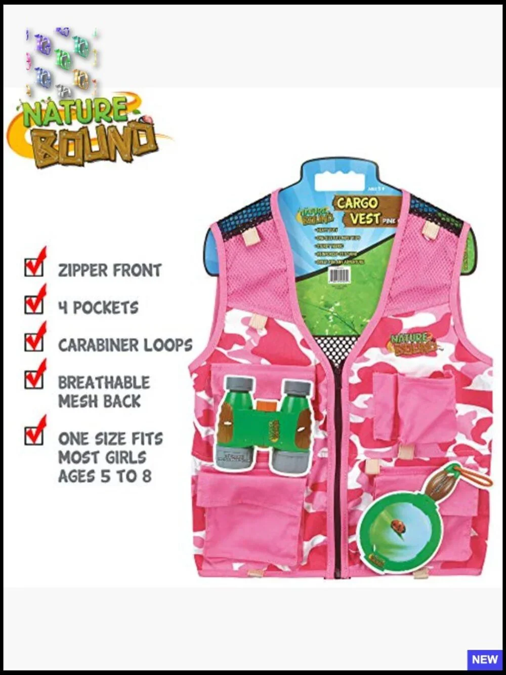 Kids Cargo Vest Pink Camo Outdoor Adventure Play Costume Lightweight Breathable